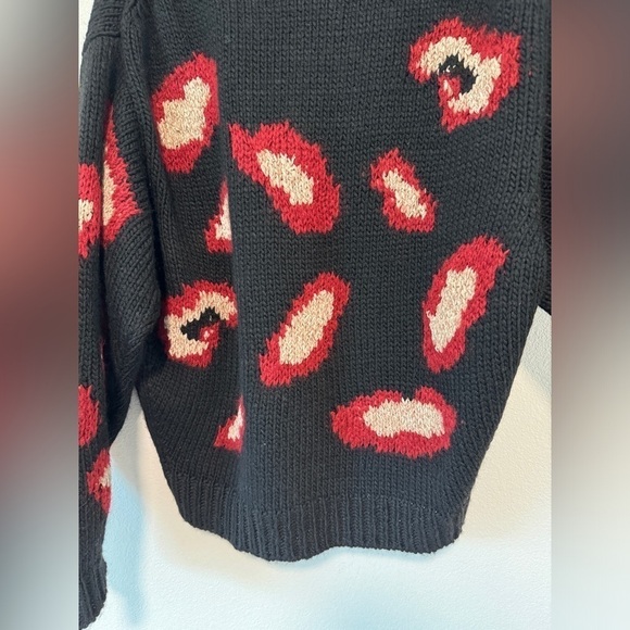 Ba&sh Leo Jacquard Knit Wool Alpaca Mohair Blend Black Red Leopard Sweater S - Picture 12 of 15